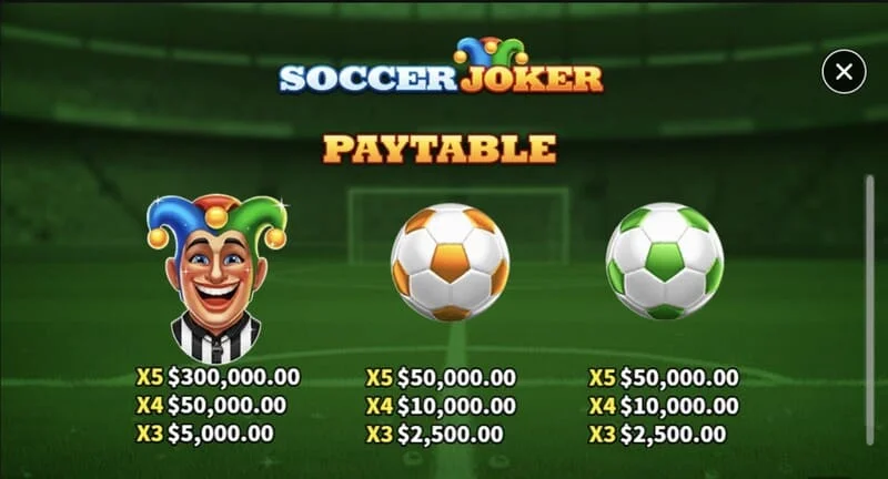 Soccer Joker – udbetalingstabel, side et